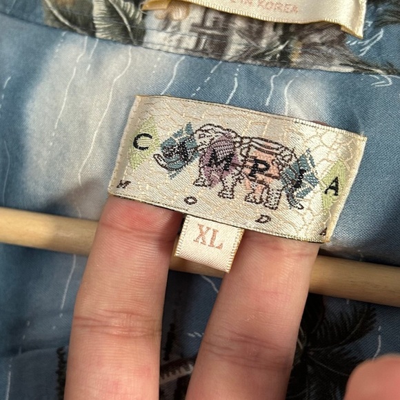 Campos Moda Tropical Escape Blue Palm Shirt Button Down Hawaiian Beach Vacation - Picture 3 of 6